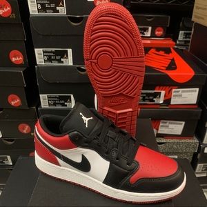 Nike Air Jordan 1 Low Bred Toe Black Red Retro Shoes 553560-612 GS Youth Sizes